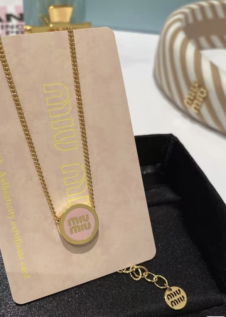 Miu Miu Gold Tone Chain Necklace with Pink Enamel Discs